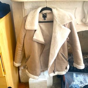 New Look faux shearling aviator jacket with faux fur lining in cream